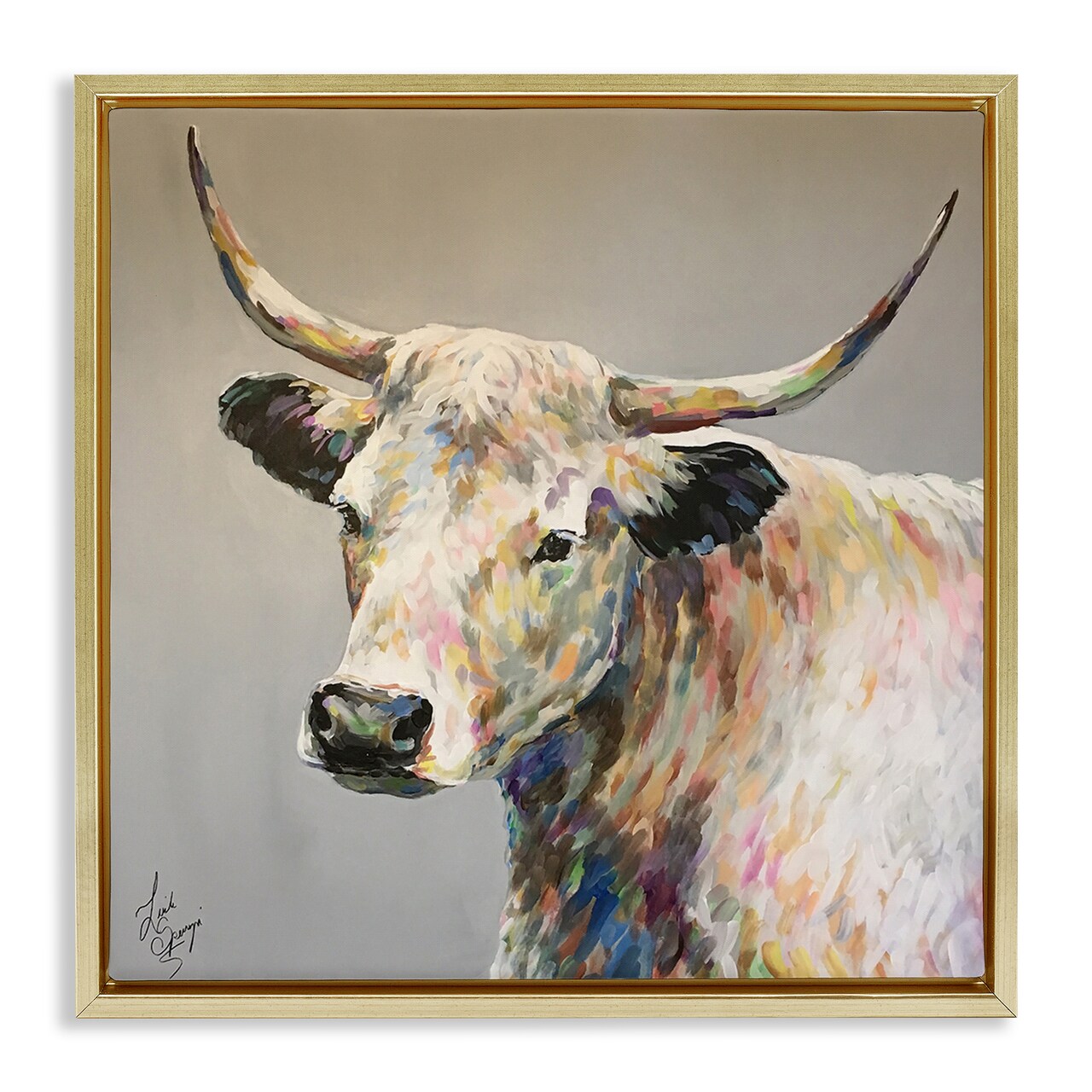 Stupell Industries Raymond White Cow Painting Floating Frame By Linda Sperruzzi
